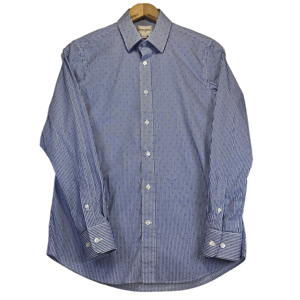 Scotch & Soda Button Up Shirt Men 16 34/35 Striped Blue Regular Long Sleeve
